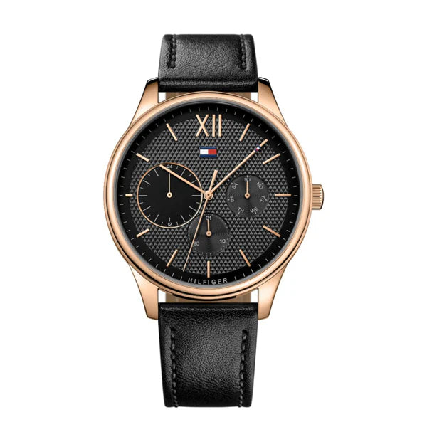 Tommy Hilfiger Damon Quartz  Black Leather Strap Men's Watch - 1791419